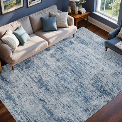 6x9 Ft Abstract Washable Area Rugs for Living Room Blue