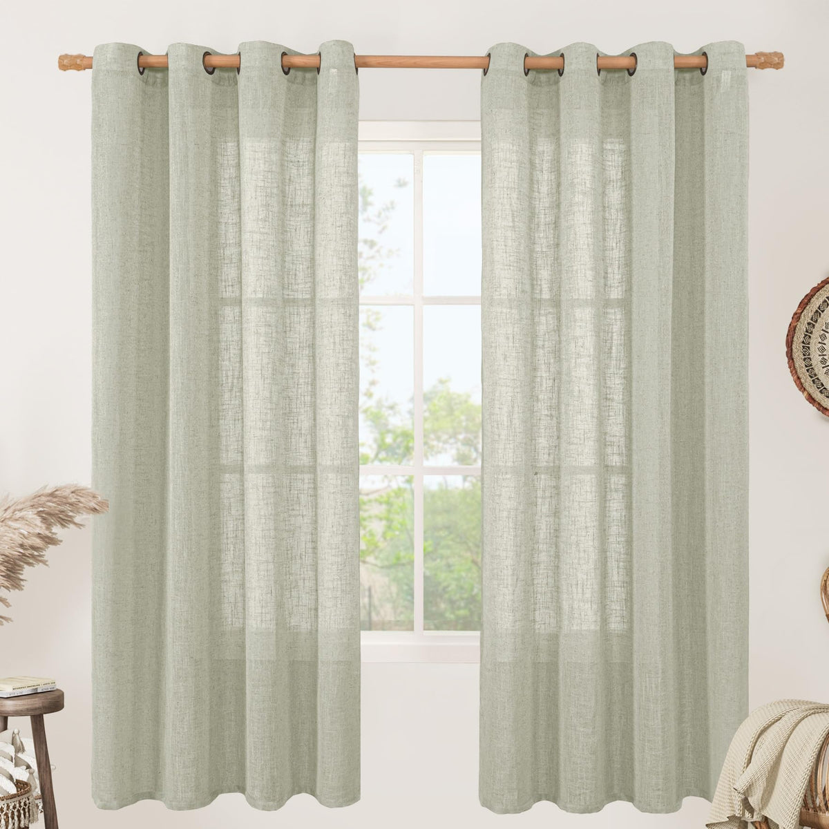 LAMIT Cream Ivory Linen Semi Sheer Curtains 84 inch Length for Bedroom