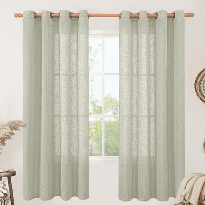 LAMIT Cream Ivory Linen Semi Sheer Curtains 84 inch Length for Bedroom