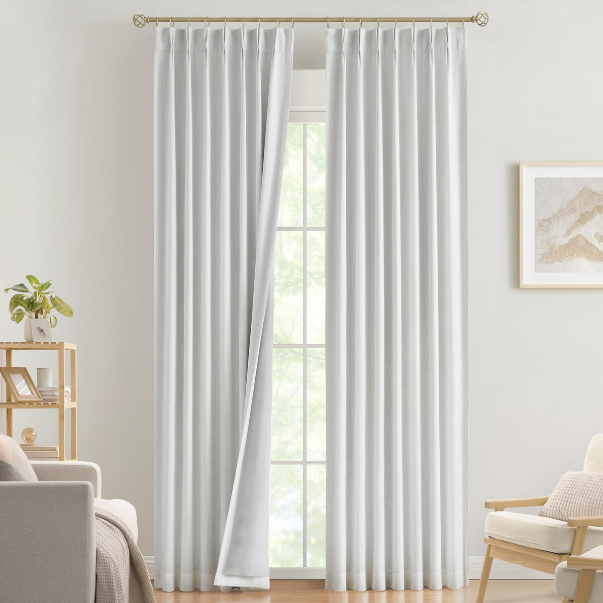 Vision Home Sand Pinch Pleated Full Blackout Curtains Linen Blended Room Darkening Window Curtains 95 inch for Living Room Bedroom Thermal Insulated Pinch Pleat Drapes with Hooks 2 Panel 40" Wx95 L