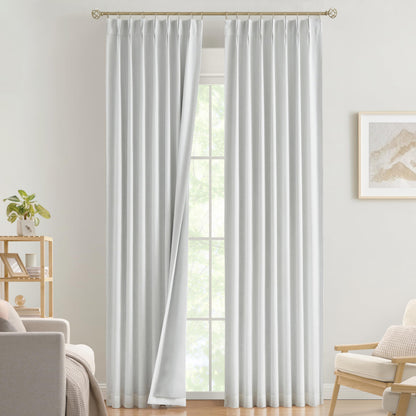 Vision Home Sand Pinch Pleated Full Blackout Curtains Linen Blended Room Darkening Window Curtains 95 inch for Living Room Bedroom Thermal Insulated Pinch Pleat Drapes with Hooks 2 Panel 40" Wx95 L