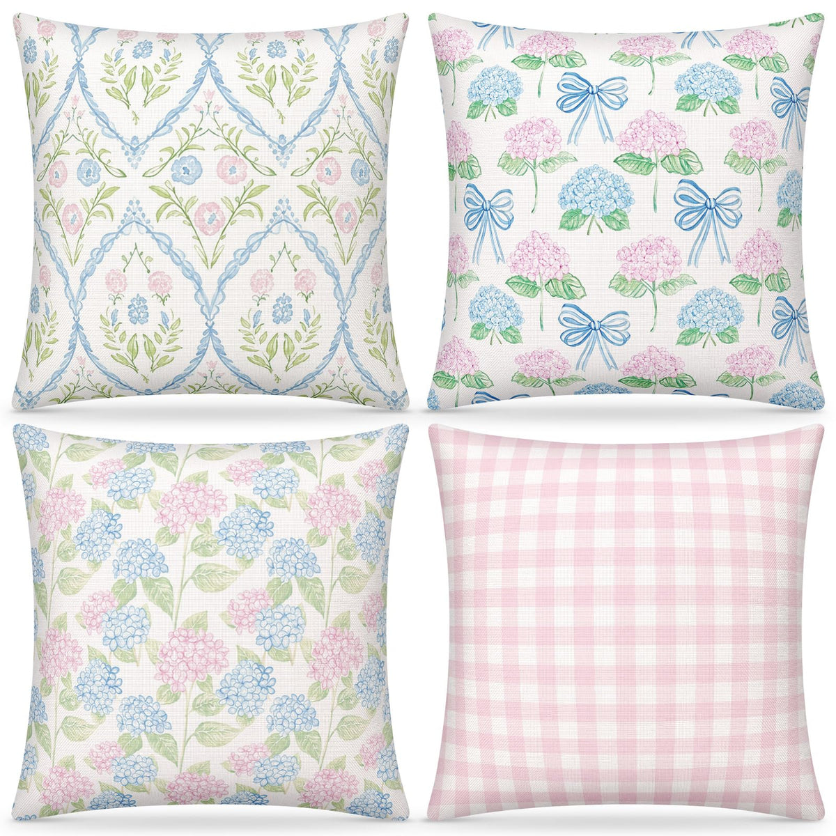 Tudomro Set of 4 Hydrangea Floral Pillow Covers 18 x 18 Inches