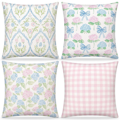Tudomro Set of 4 Hydrangea Floral Pillow Covers 18 x 18 Inches