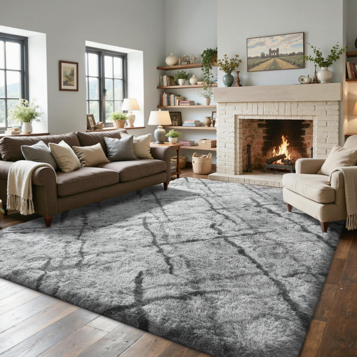 5x7 Black Area Rugs for Living Room, Large Fluffy Shag Bedroom Rugs Non-Slip, Ultra Soft Plush Carpet for Nursery Kids PlayRoom Dorm Office Indoor Modern Carpets