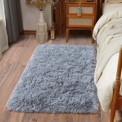 Ultra Soft Runner Rugs for Bedroom Hallways with Upgraded Non-Slip Rubber Backing & Thick Memory Sponge, 2x6 Feet Fluffy Shag Throw Area Rug for Bedside Dorm Dark Grey