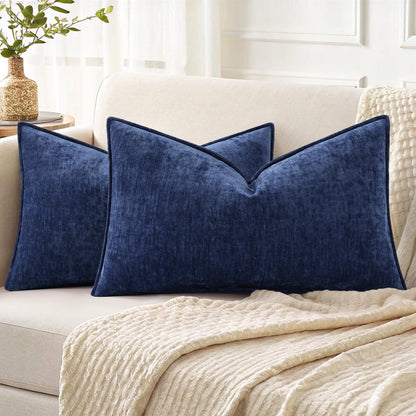 decorUhome Chenille Beige Velvet Throw Pillow Covers 18x18 Set of 2