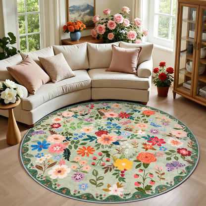 PLHXFR 8x10 Area Rug Living Room: Floral Washable Boho Carpet Dark Green