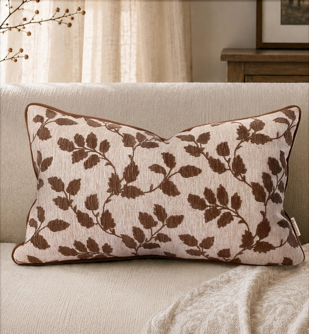 Chenille Throw Pillow Cover, 18x18 Inch, Fall Floral