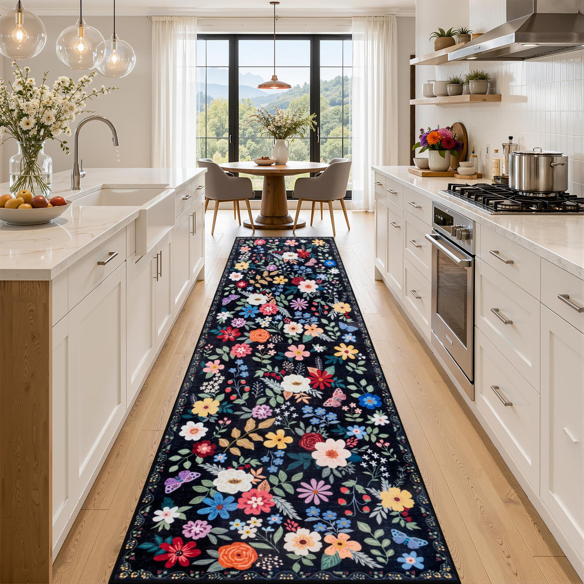 PLHXFR 8x10 Area Rug Living Room: Floral Washable Boho Carpet Dark Green