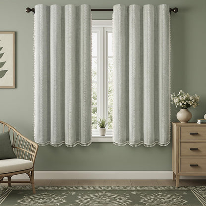 Boho 100% Blackout Curtains 84 Inch 2 Panels Linen Blend Beige