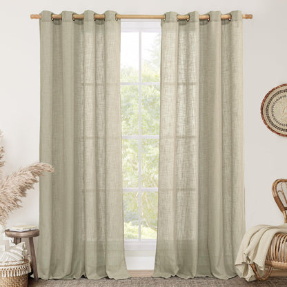 LAMIT Cream Ivory Linen Semi Sheer Curtains 84 inch Length for Bedroom
