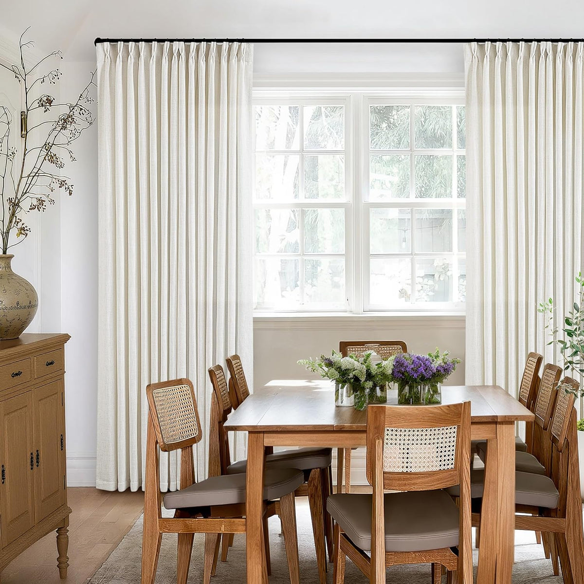 TWODRAPES Natural Pinch Pleated Linen Semi Sheer 84 Inch Curtains 2 Panels