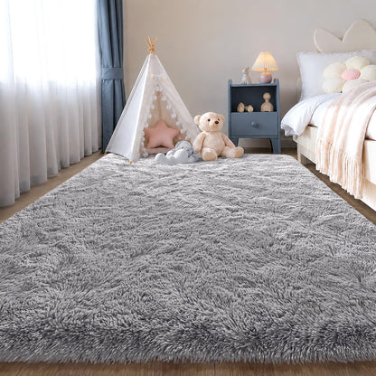 Zentavio 5x8 Area Rugs for Bedroom Fluffy Rugs for Living Room Carpet Large Fuzzy Soft Shag Aesthetic Plush High Pile Gray Throw Rug for Nursery Kids Room Dorm Waved Grey