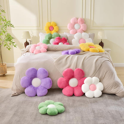 Pink Flower Pillow, Soft Flower Shaped Throw Pillows with Faux Rabbit Fur for Home Decorative,Cute Flower Throw Pillow Cushion for Bed Sofa Couch (Small - 15.7 Inch)