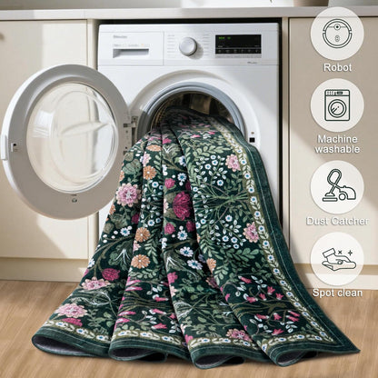 PLHXFR 8x10 Area Rug Living Room: Floral Washable Boho Carpet Dark Green