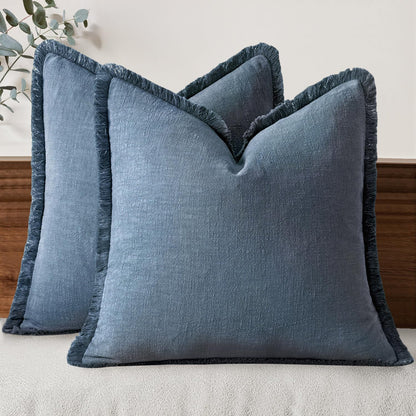 MIULEE Linen Fringe Decorative Fall Throw Pillow Covers Cocoa Brown 18x18