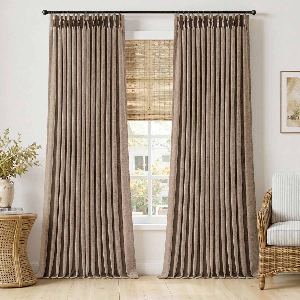 MIULEE Pinch Pleated Linen Curtains 90 Inches Long 2 Panels Natural
