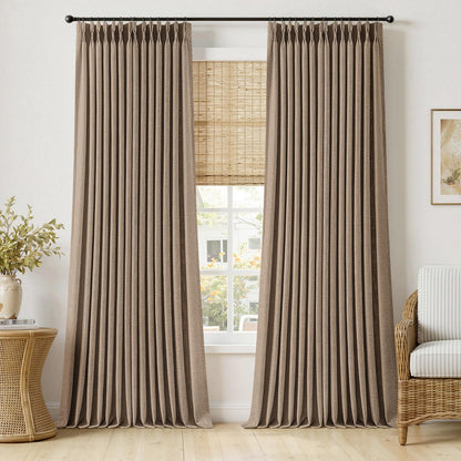 MIULEE Pinch Pleated Linen Curtains 90 Inches Long 2 Panels Natural