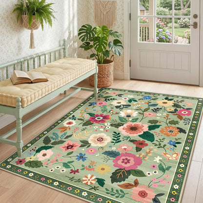 RELEANY Floral Washable 5x7 Area Rugs Pink