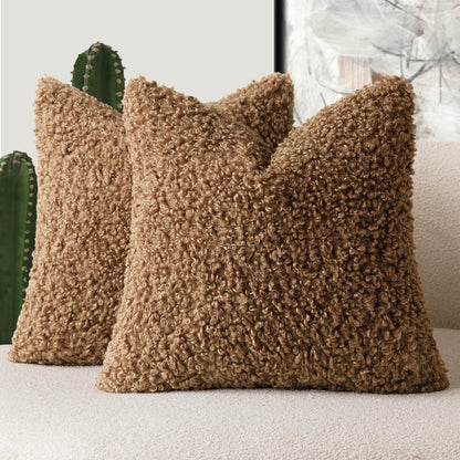 Foindtower Decorative Fuzzy Faux Fur Throw Pillow Covers 24x24 Inch Oatmeal