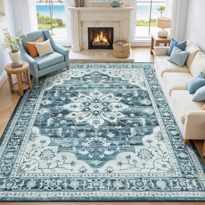 Sage Green 8x10 Area Rug for Living Room, Vintage Boho Large Carpet