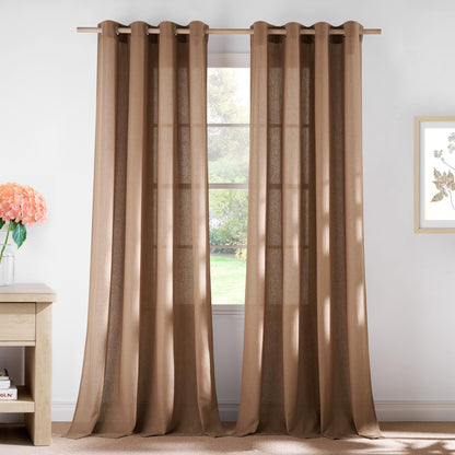 NICETOWN Natural Linen Curtains 84 inch Long 2 Panels Set, Grommet Top Thick Linen Burlap Semi Sheer Vertical Drapes Privacy Assured with Light Filtering for Bedroom/Living Room, W55 x L84