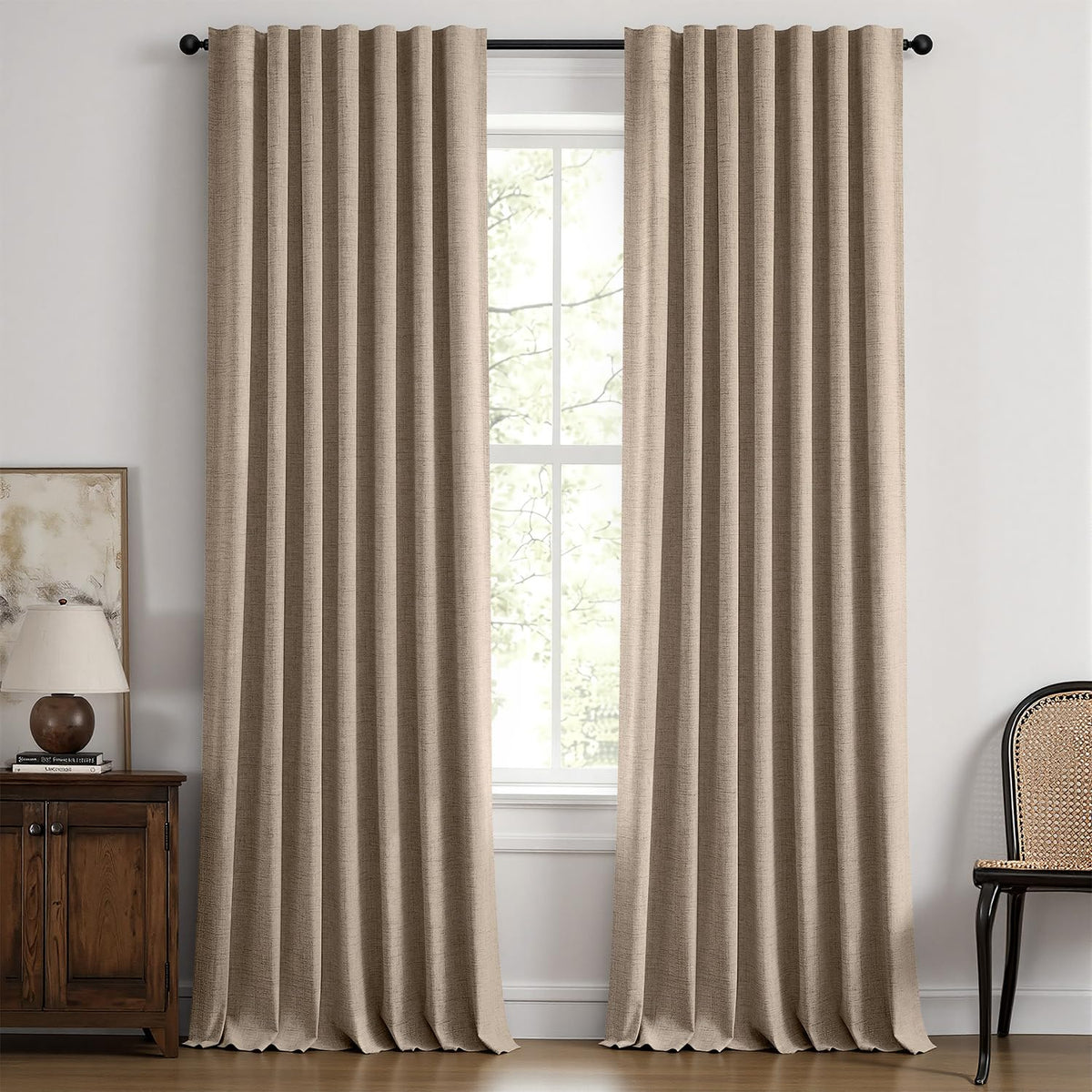 MIULEE 100% Blackout Linen Curtains for Bedroom 42 x 84 Inch Ivory 2 Panels