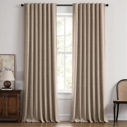 MIULEE 100% Blackout Linen Curtains for Bedroom 42 x 84 Inch Ivory 2 Panels