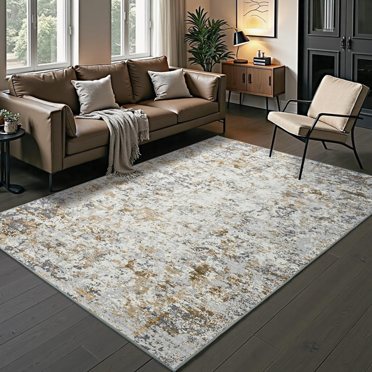 Toneed 4x6 Feet Washable Area Rugs for Bedroom Living Room, 48"x72" Grey
