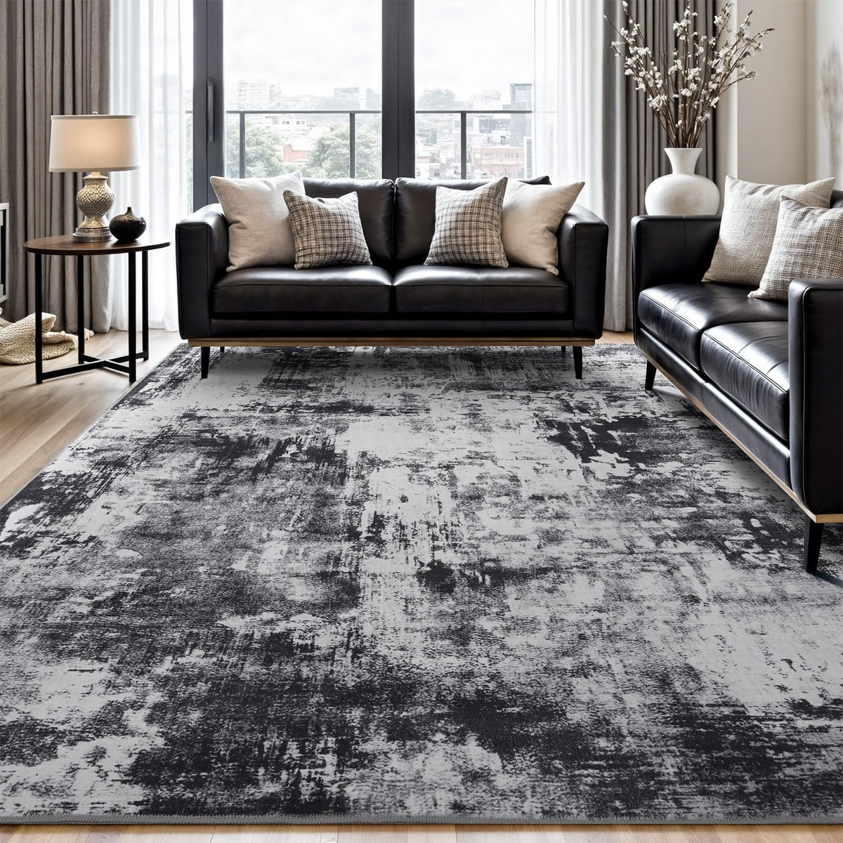 Rugflix 8x10 Area Rug for Living Room, Washable Navy Blue Dark Black Carpet