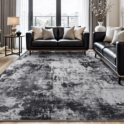 Rugflix 8x10 Area Rug for Living Room, Washable Navy Blue Dark Black Carpet
