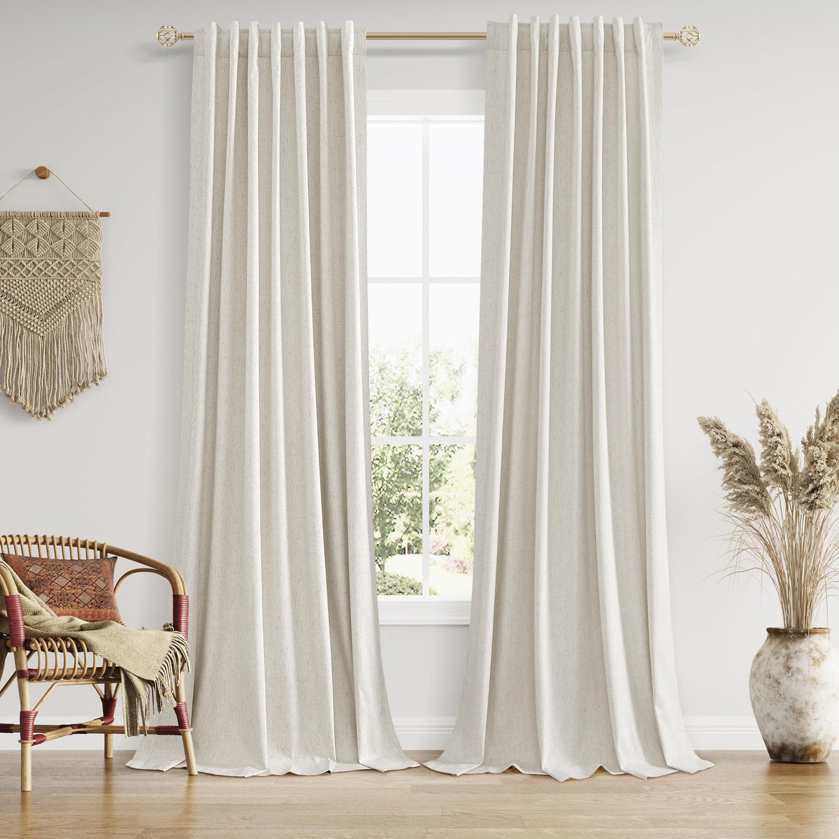 Guken Cream Linen Blackout Curtains 84 Inch Length 2 Panels Set for Living Room Bedroom Back Tab Thermal Insulated 100% Black Out Drapes Room Darkening Window Curtain Ivory Natural Beige