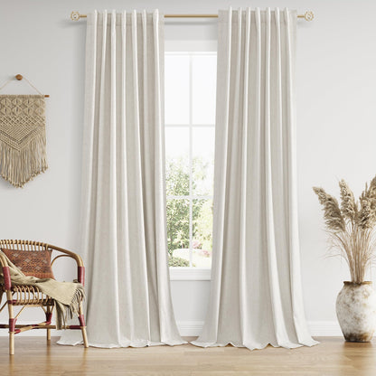 Guken Cream Linen Blackout Curtains 84 Inch Length 2 Panels Set for Living Room Bedroom Back Tab Thermal Insulated 100% Black Out Drapes Room Darkening Window Curtain Ivory Natural Beige