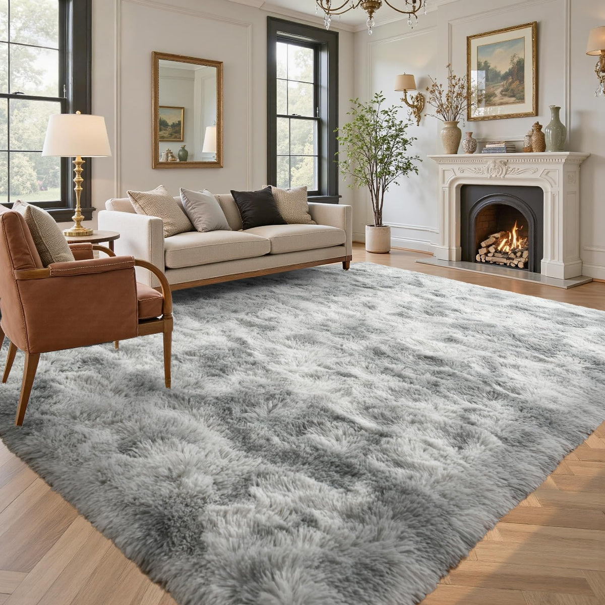 5x7 Black Area Rugs for Living Room, Large Fluffy Shag Bedroom Rugs Non-Slip, Ultra Soft Plush Carpet for Nursery Kids PlayRoom Dorm Office Indoor Modern Carpets