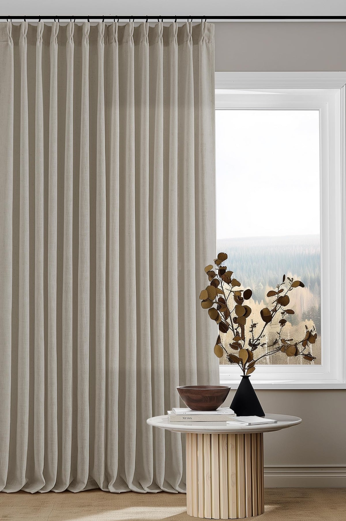 TWODRAPES Natural Pinch Pleated Linen Semi Sheer 84 Inch Curtains 2 Panels