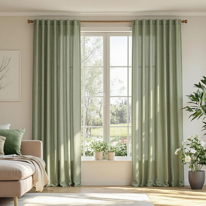 MYSKY HOME Linen Curtains for Living Room, Natural Semi Sheer Curtains & Drapes 84 inches Length 2 Panels Set Farmhouse Country Boho Style Back Tab Draperies for Sliding Glass Door, 50" Wide, Linen