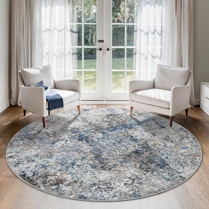Washable Area Rug for Living Room: 9x12 Modern Abstract Neutral Soft Rug for Bedroom Dining Room No Slip Low Pile Carpet for Nursery Home Office - Grey/Blue