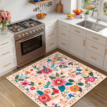 RELEANY Floral Washable 5x7 Area Rugs Pink
