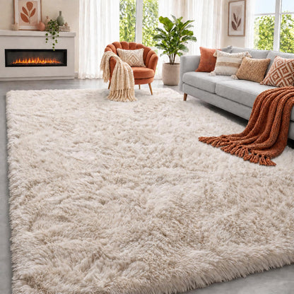 Fluffy Grey Rug for Bedroom 4x6, Modern Area Rugs for Kids Room Living Room