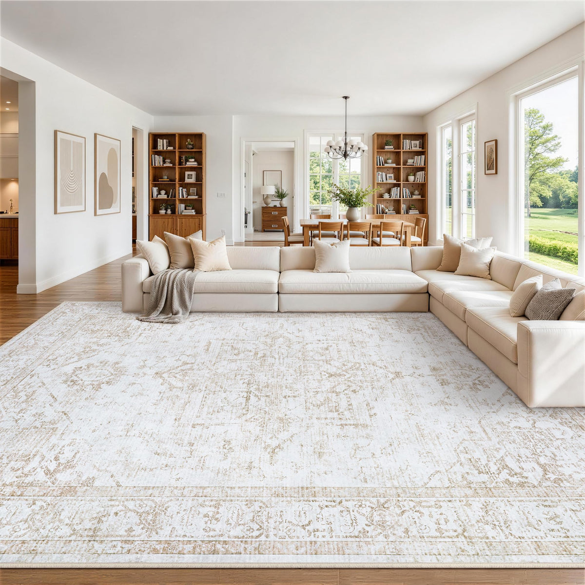 8x10 Area Rugs for Living Room Washable Non-Slip Rug Beige