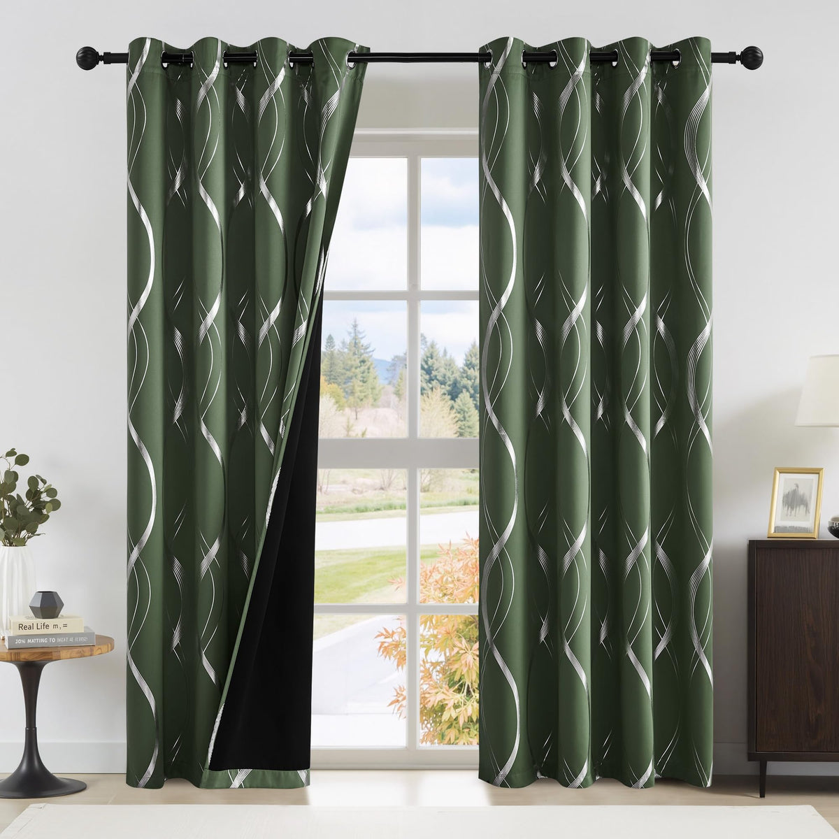 NICETOWN Grey Blackout Striped Pattern Curtains for Living Room, 52 x 84