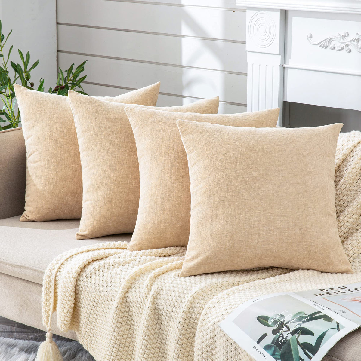 GAWAMAY Decorative Square Throw Pillow Covers 18"x18" Inch Set of 2, Super Soft Chenille Pillows Farmhouse Fall Pillowcase for Living Room Bedroom Sofa Couch Cushion Cover Burnt Orange 45x45cm