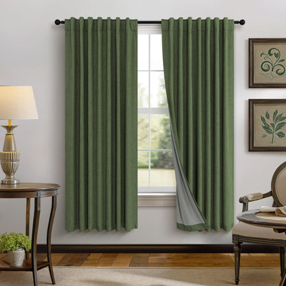 100% Blackout Curtains 84 Inch Length 2 Panels Set Neutral Boho Linen Farmhouse for Bedroom Windows Living Room Darkening Thermal Insulated Drapes Natural Cream Ivory 7ft Long Back Tab Pleated Pocket