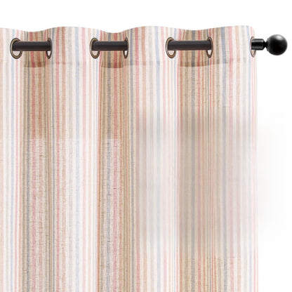 Vangao Linen Curtains for Living Room, Striped Blue Curtains 84L, 2 Panels