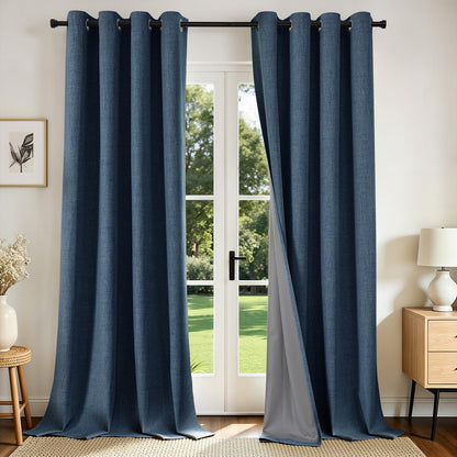 Joydeco Blackout Curtains 84 Inch Long, Linen Black Out Curtains for Bedroom 2 Panels with Grommet, Thermal Insulated, Noise Reducing Room Darkening Drapes Privacy Protection for Living Room Window