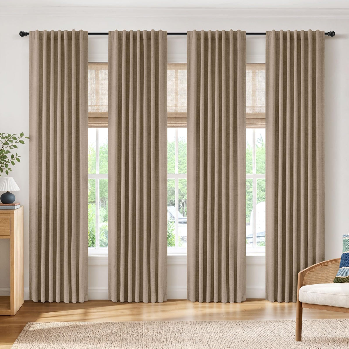 INOVADAY 100% Blackout Linen Curtains for Bedroom 50x84 Inches Cream