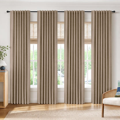 INOVADAY 100% Blackout Linen Curtains for Bedroom 50x84 Inches Cream