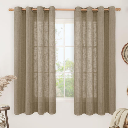 LAMIT Cream Ivory Linen Semi Sheer Curtains 84 inch Length for Bedroom