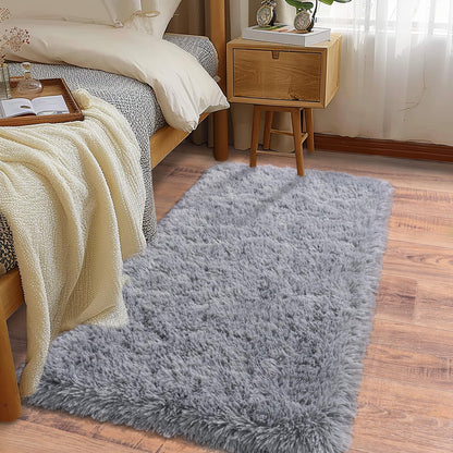 Ultra Soft Runner Rugs for Bedroom Hallways with Upgraded Non-Slip Rubber Backing & Thick Memory Sponge, 2x6 Feet Fluffy Shag Throw Area Rug for Bedside Dorm Dark Grey
