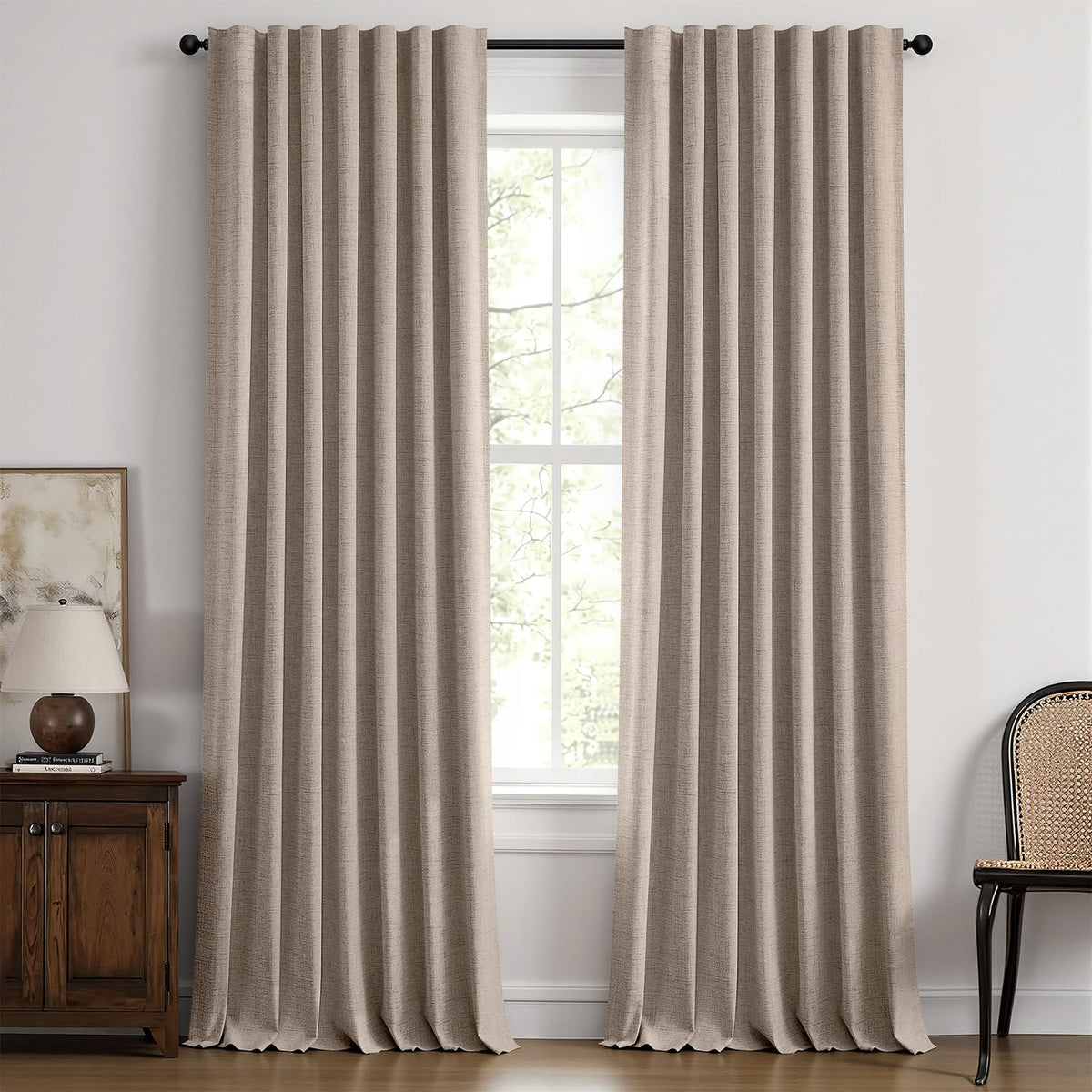MIULEE 100% Blackout Linen Curtains for Bedroom 42 x 84 Inch Ivory 2 Panels